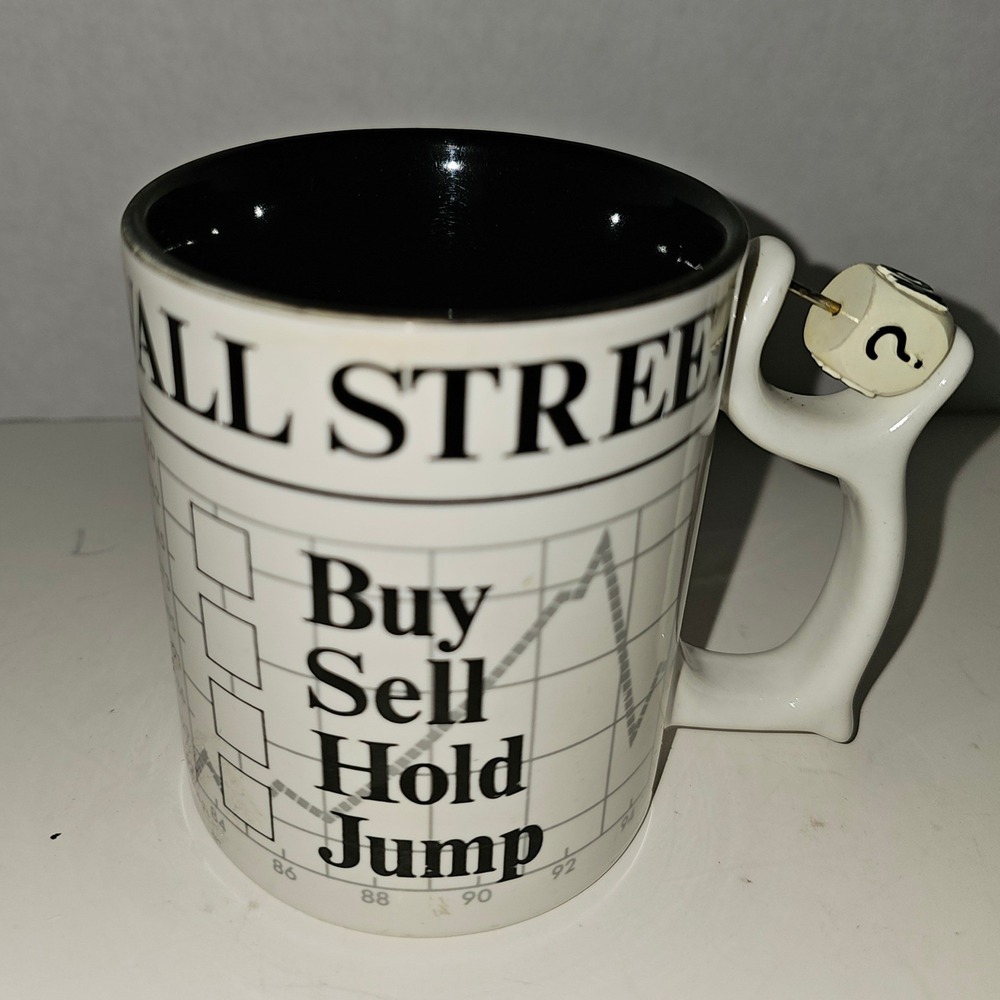 Vintage Wall Street Buy Sell Hold Jump Stock Market Mug with Spinner Trader